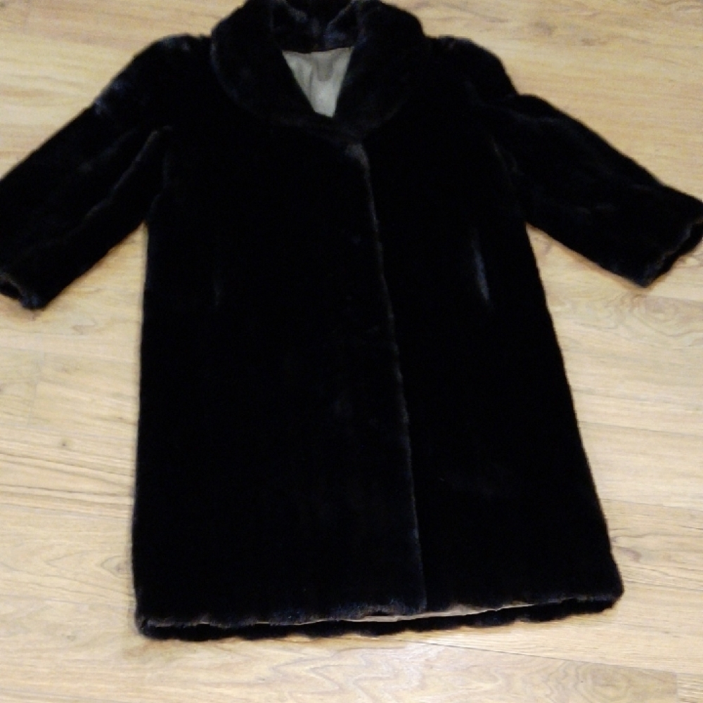 Vintage Black Faux Mink Fur Coat